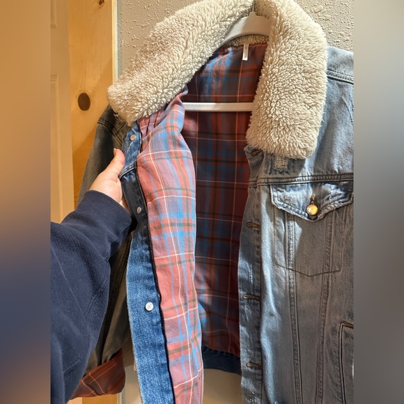 Free People Flannel Lined Jean Jacket with Sherpa Collar - Picture 1 of 4